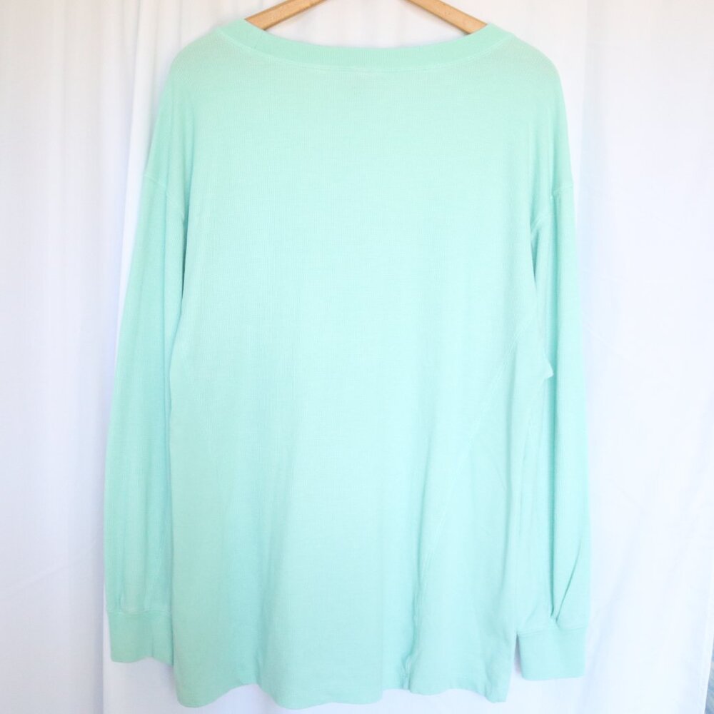 Wild Fable | Waffle Thermal Knit Relaxed Boxy Oversized Long Sleeve Aqua Jersey - Picture 2 of 12